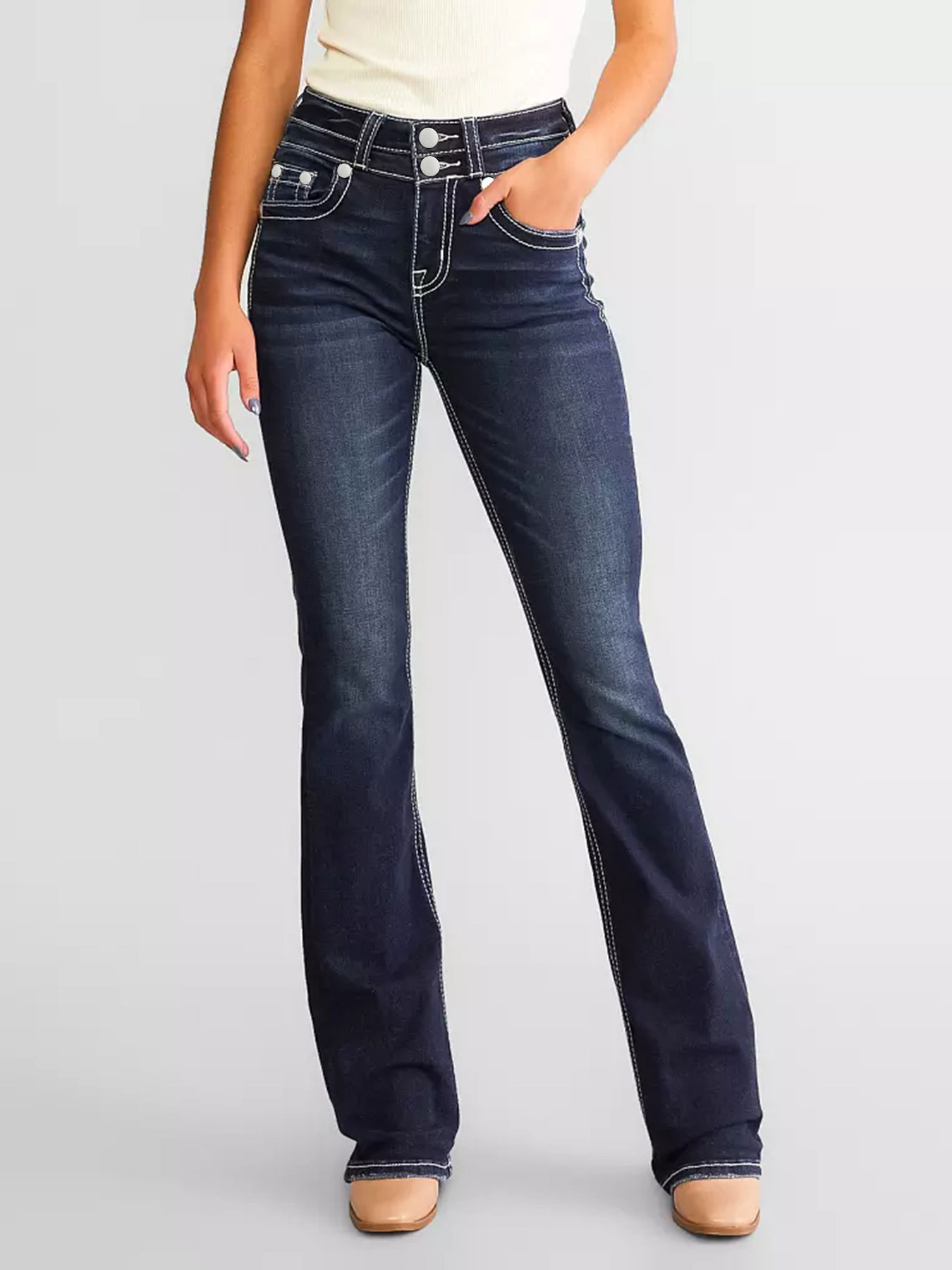 New women's denim embroidered fashionable slim fit micro flared jeans