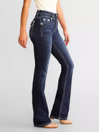 New women's denim embroidered fashionable slim fit micro flared jeans