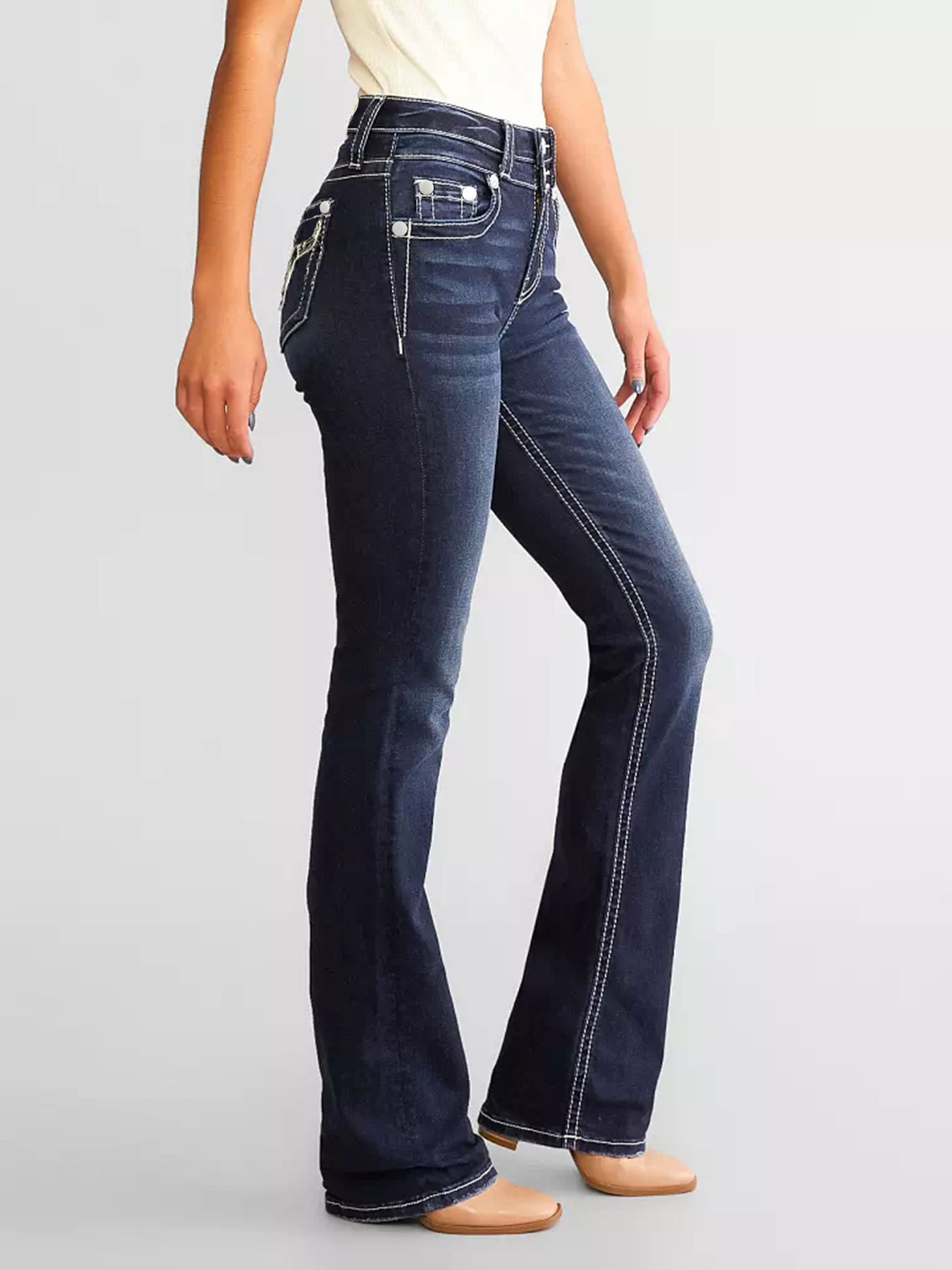 New women's denim embroidered fashionable slim fit micro flared jeans