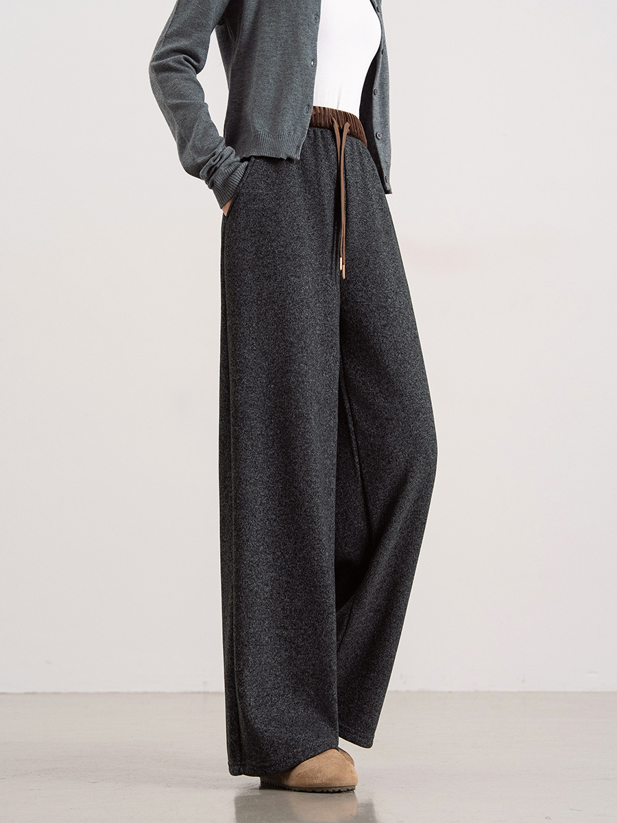 Women's autumn/winter fleece-lined pants, relaxed style, loose fit, color blocking, elastic waist, thickened, versatile, slimming, casual.