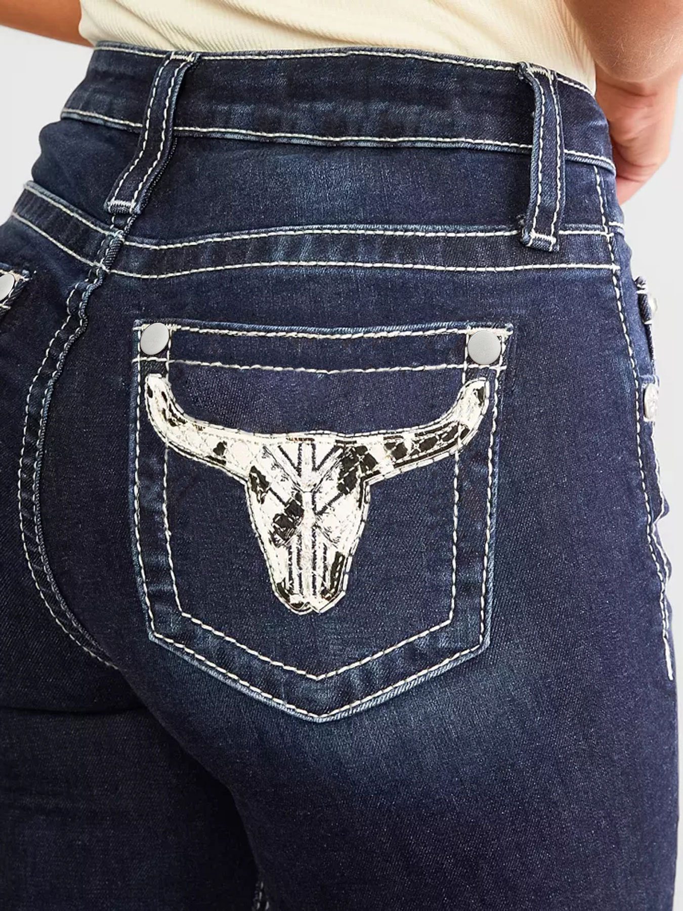 New women's denim embroidered fashionable slim fit micro flared jeans