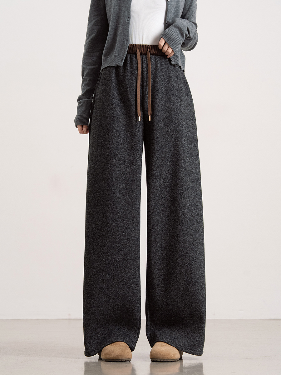 Women's autumn/winter fleece-lined pants, relaxed style, loose fit, color blocking, elastic waist, thickened, versatile, slimming, casual.