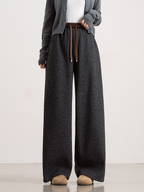 Women's autumn/winter fleece-lined pants, relaxed style, loose fit, color blocking, elastic waist, thickened, versatile, slimming, casual.