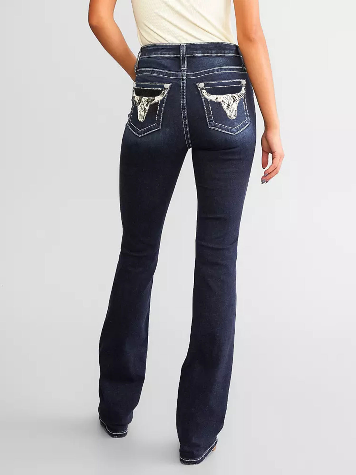 New women's denim embroidered fashionable slim fit micro flared jeans