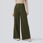 New women's high-waisted, flowy wide-leg pants with stylish buttons, slimming black straight leg pants, elegant commuter pants