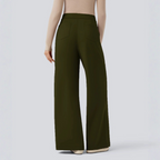 New women's high-waisted, flowy wide-leg pants with stylish buttons, slimming black straight leg pants, elegant commuter pants