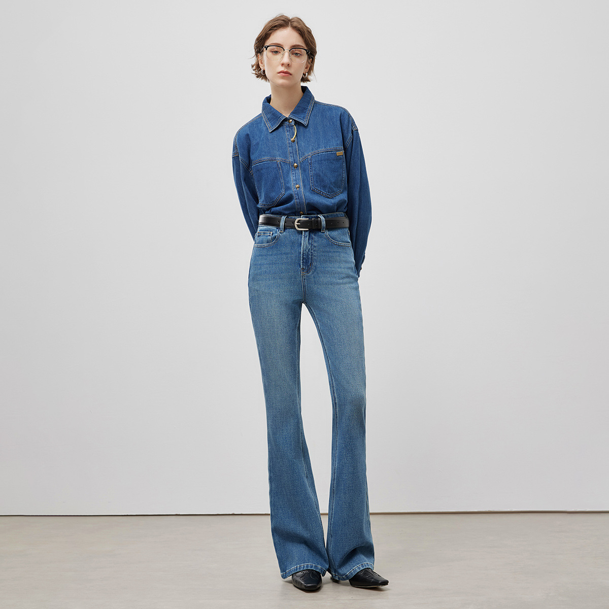 High end 2025 spring new women's clothing with four sided elastic micro pull fit denim pants, deep blue, fashionable and versatile