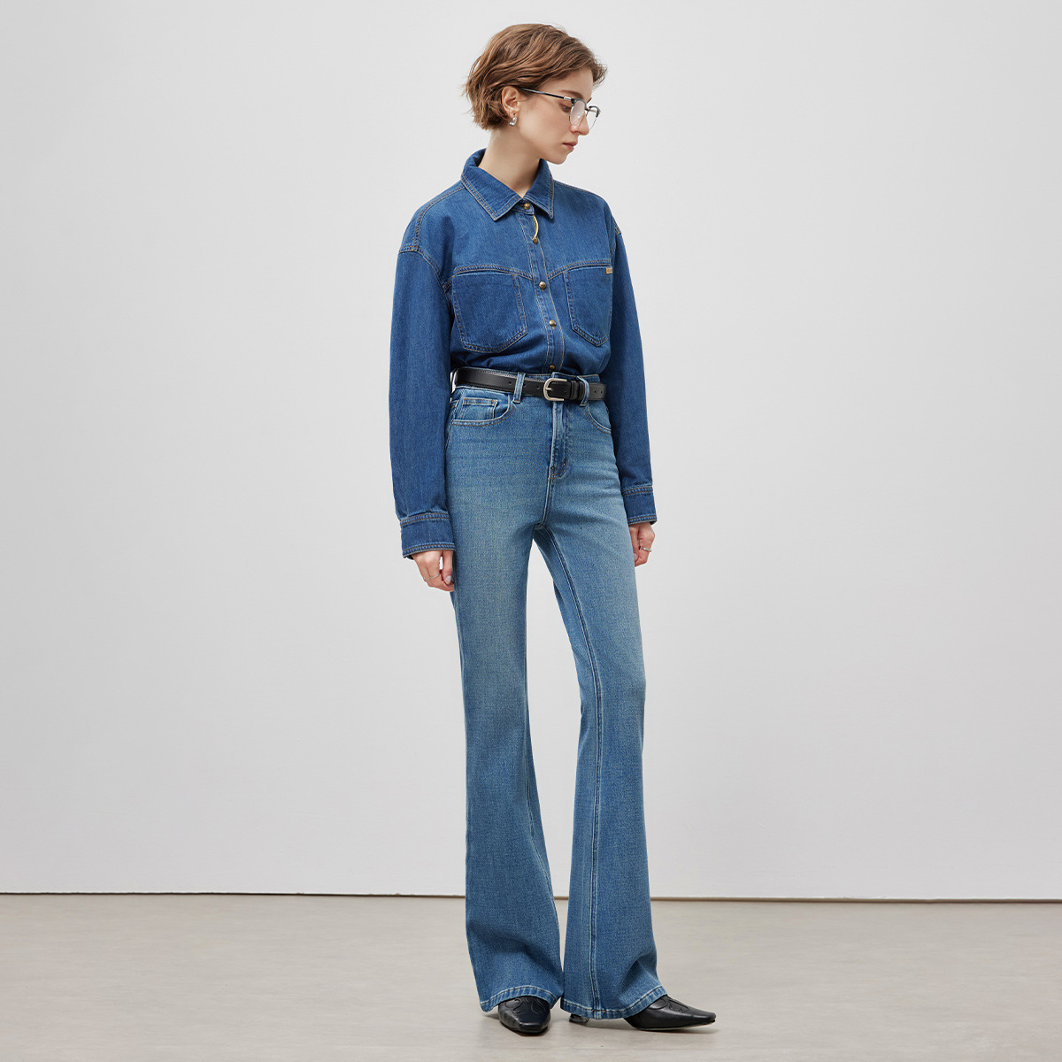 High end 2025 spring new women's clothing with four sided elastic micro pull fit denim pants, deep blue, fashionable and versatile