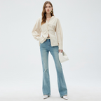 2025 high-end early spring new women's clothing four sided elastic slightly flared jeans slim fit long pants trendy and versatile