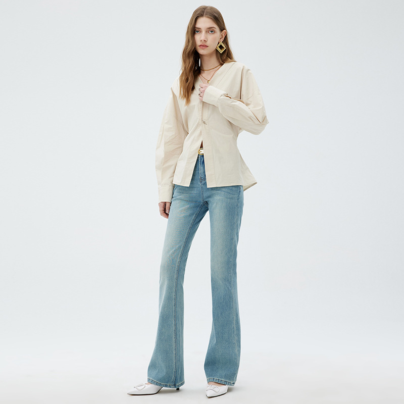 2025 high-end early spring new women's clothing four sided elastic slightly flared jeans slim fit long pants trendy and versatile