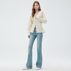 2025 high-end early spring new women's clothing four sided elastic slightly flared jeans slim fit long pants trendy and versatile