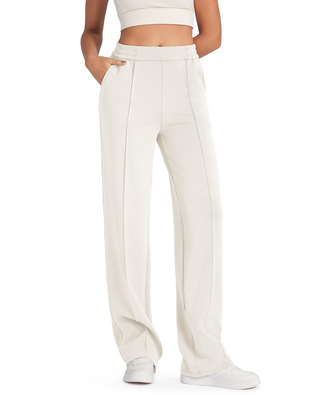 Autumn/Winter New Casual Comfort Elastic High-Waisted Black Straight Leg Pants with Pockets for Women