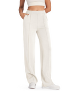 Autumn/Winter New Casual Comfort Elastic High-Waisted Black Straight Leg Pants with Pockets for Women