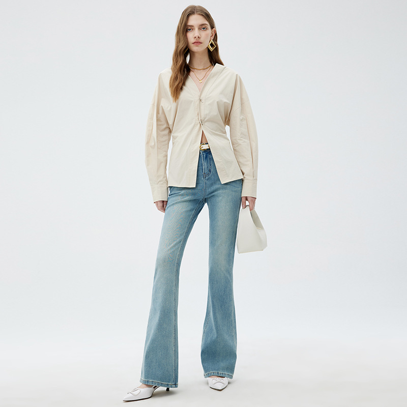 2025 high-end early spring new women's clothing four sided elastic slightly flared jeans slim fit long pants trendy and versatile