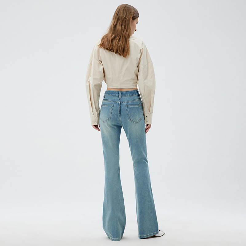 2025 high-end early spring new women's clothing four sided elastic slightly flared jeans slim fit long pants trendy and versatile