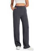Autumn/Winter New Casual Comfort Elastic High-Waisted Black Straight Leg Pants with Pockets for Women