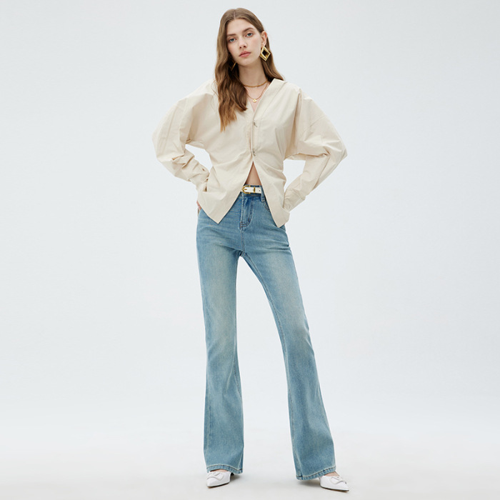 2025 high-end early spring new women's clothing four sided elastic slightly flared jeans slim fit long pants trendy and versatile