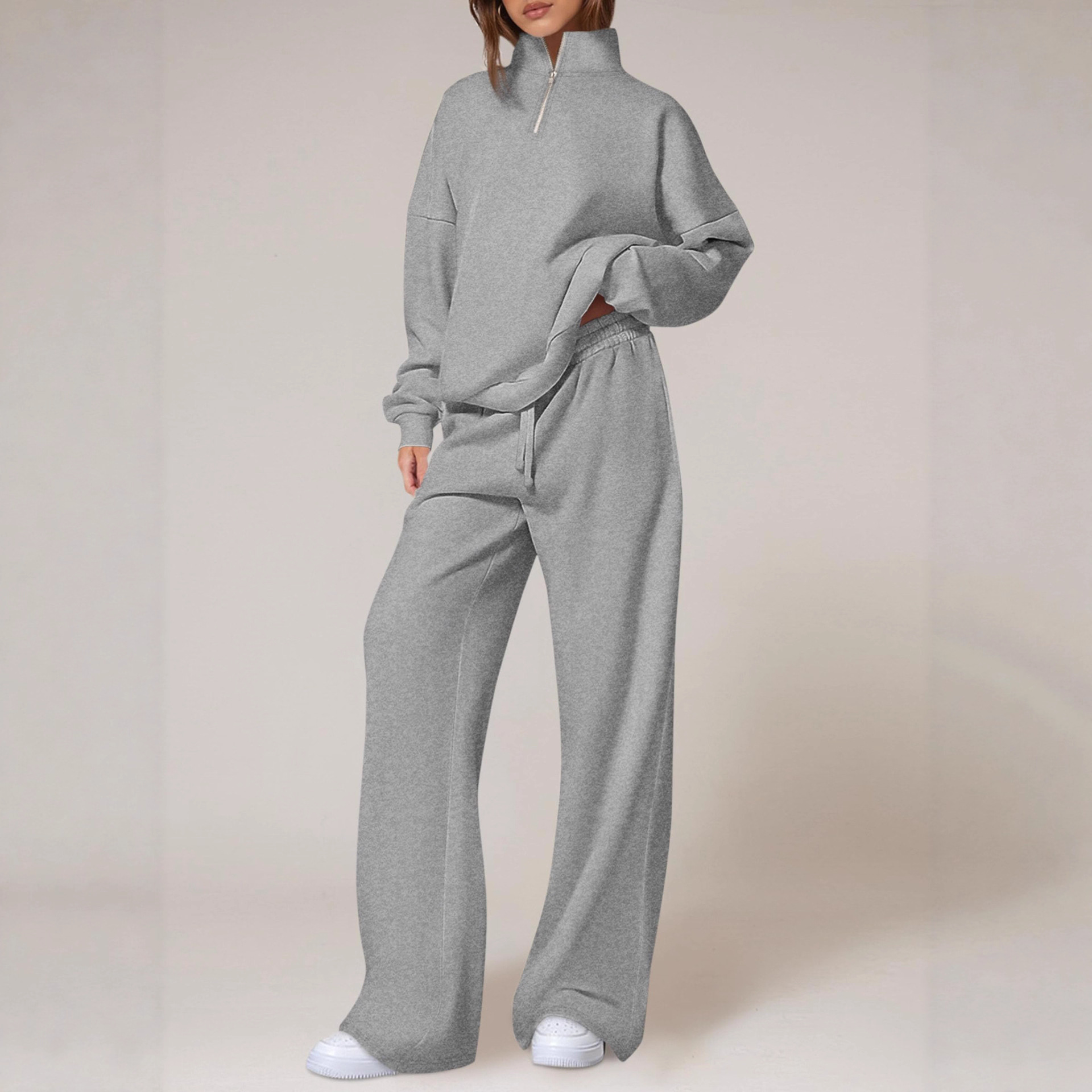 Women's Casual Two-Piece Set 2025 Autumn Half-Zipper Sweatshirt Straight Leg Pants Sportswear Travel Set