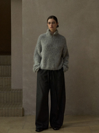 Delicate and soft alpaca wool half-zip turtleneck knit sweater for women