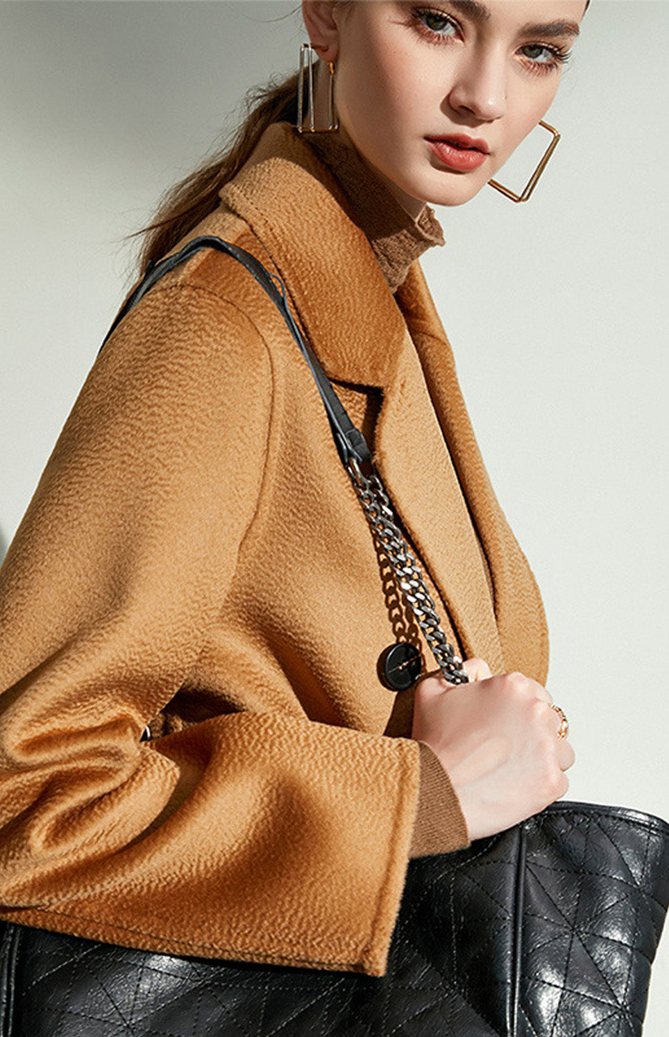 Water-wave patterned, double-sided woolen cashmere coat for women