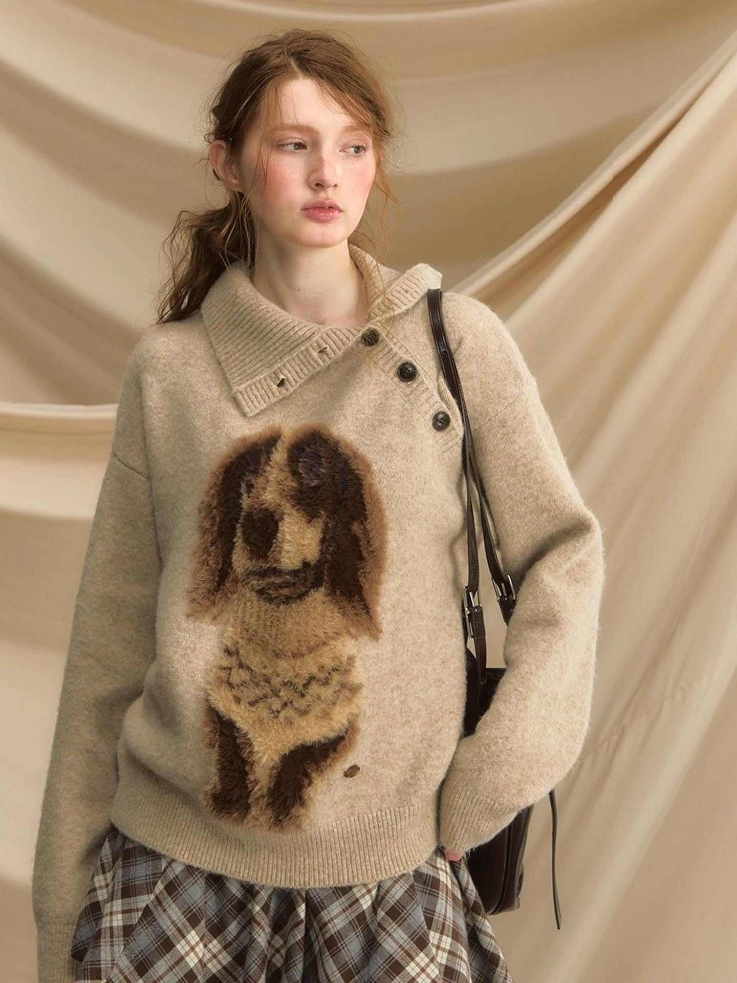 Women's Puppy Collar Pullover Knit Sweater, Autumn/Winter Thick Loose Irregular High Neck Merard Top