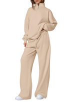 Women's Casual Two-Piece Set 2025 Autumn Half-Zipper Sweatshirt Straight Leg Pants Sportswear Travel Set
