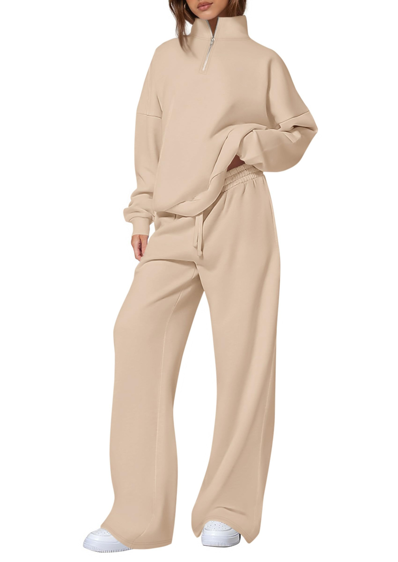 Women's Casual Two-Piece Set 2025 Autumn Half-Zipper Sweatshirt Straight Leg Pants Sportswear Travel Set
