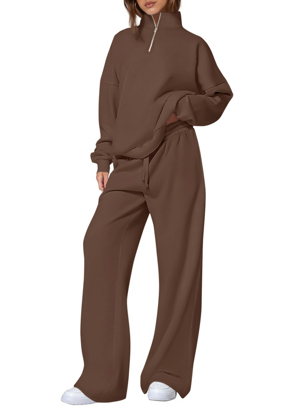 Women's Casual Two-Piece Set 2025 Autumn Half-Zipper Sweatshirt Straight Leg Pants Sportswear Travel Set