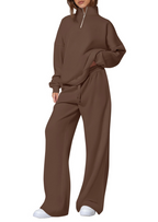 Women's Casual Two-Piece Set 2025 Autumn Half-Zipper Sweatshirt Straight Leg Pants Sportswear Travel Set
