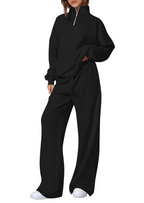 Women's Casual Two-Piece Set 2025 Autumn Half-Zipper Sweatshirt Straight Leg Pants Sportswear Travel Set