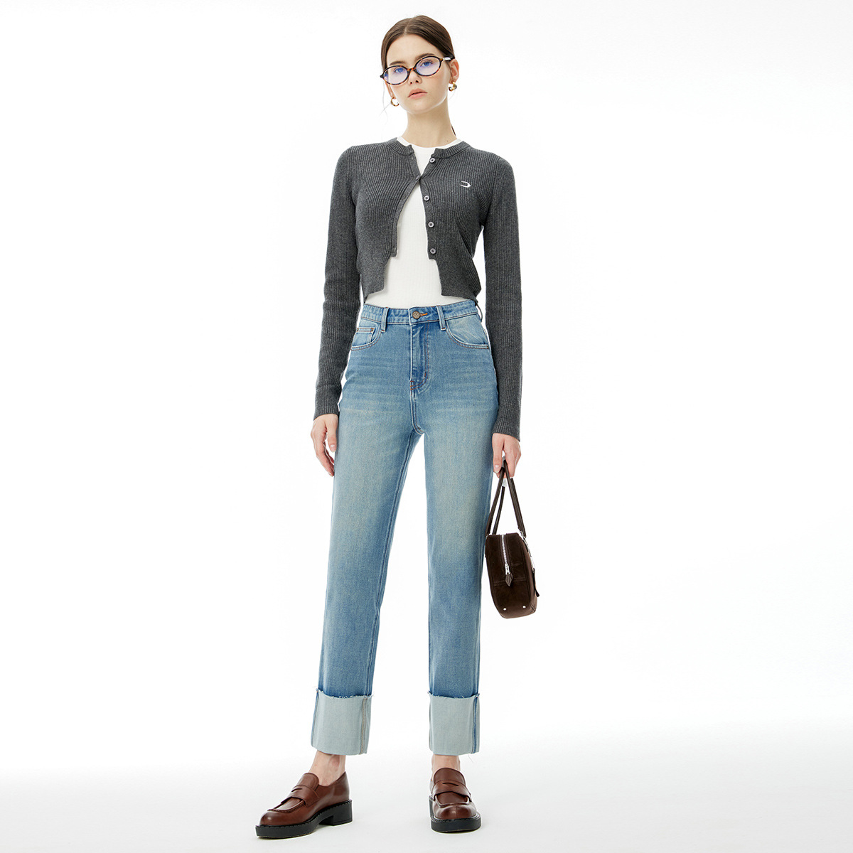 High end 2024 autumn new collection with four-way elasticity, fashionable and versatile, trendy women's clothing, denim cropped pants, showing height and thinness