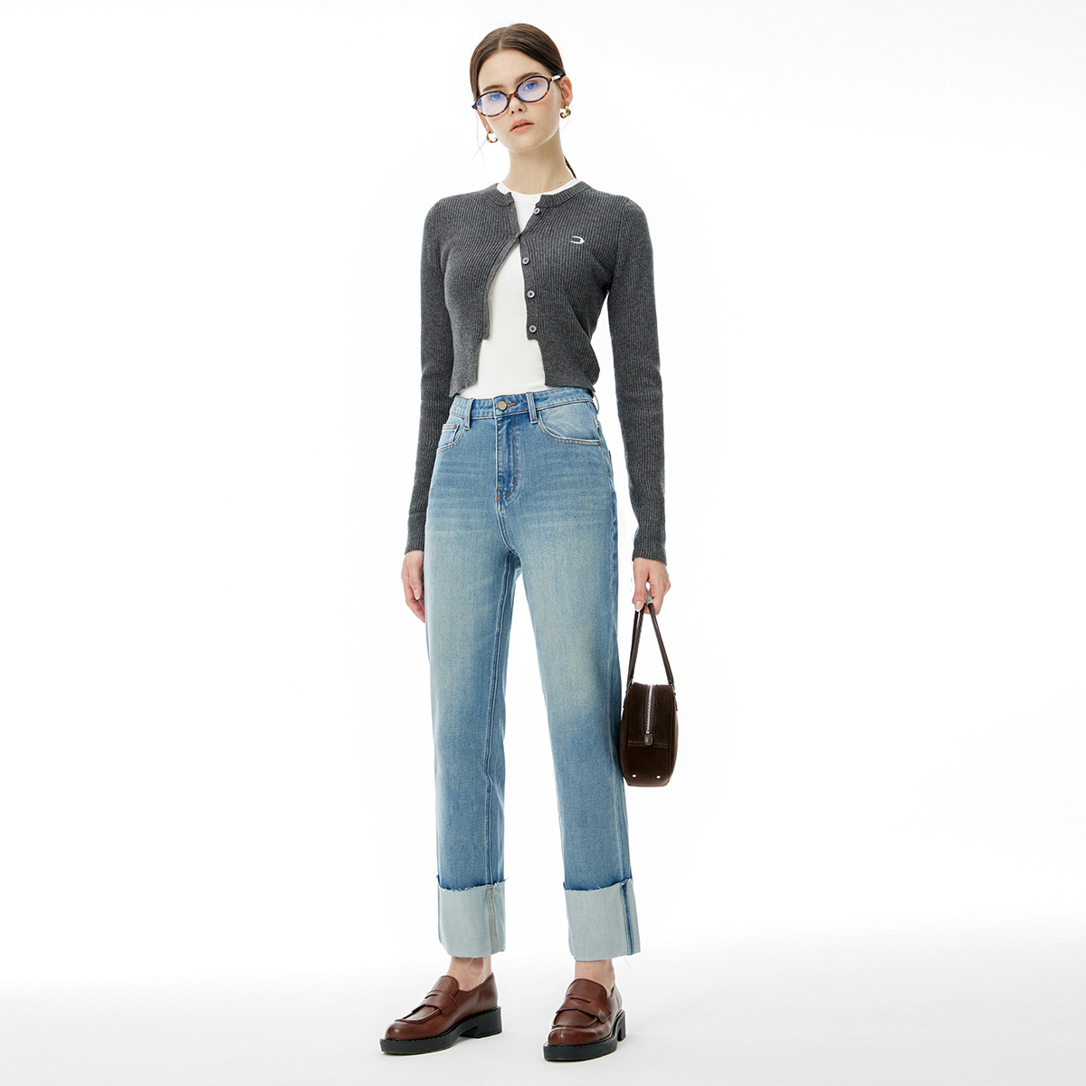 High end 2024 autumn new collection with four-way elasticity, fashionable and versatile, trendy women's clothing, denim cropped pants, showing height and thinness