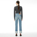 High end 2024 autumn new collection with four-way elasticity, fashionable and versatile, trendy women's clothing, denim cropped pants, showing height and thinness