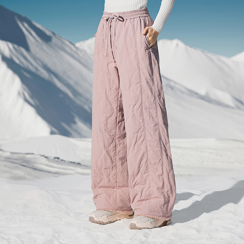 Women's down pants, fashionable and casual wide leg pants, thick and warm, cold resistant 90 duck down cotton pants, trendy 2025 winter new style
