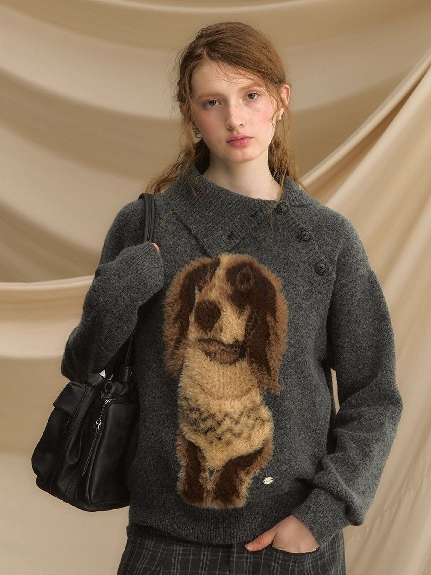 Women's Puppy Collar Pullover Knit Sweater, Autumn/Winter Thick Loose Irregular High Neck Merard Top