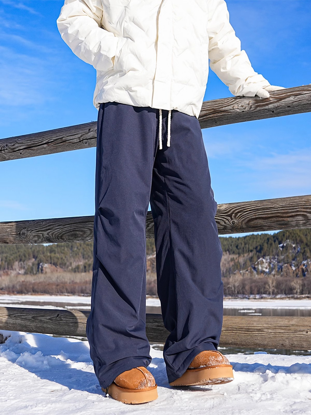 Winter new waterproof and warm down pants for men's fashion dopamine wearing, loose straight leg anti cold ski pants for outerwear