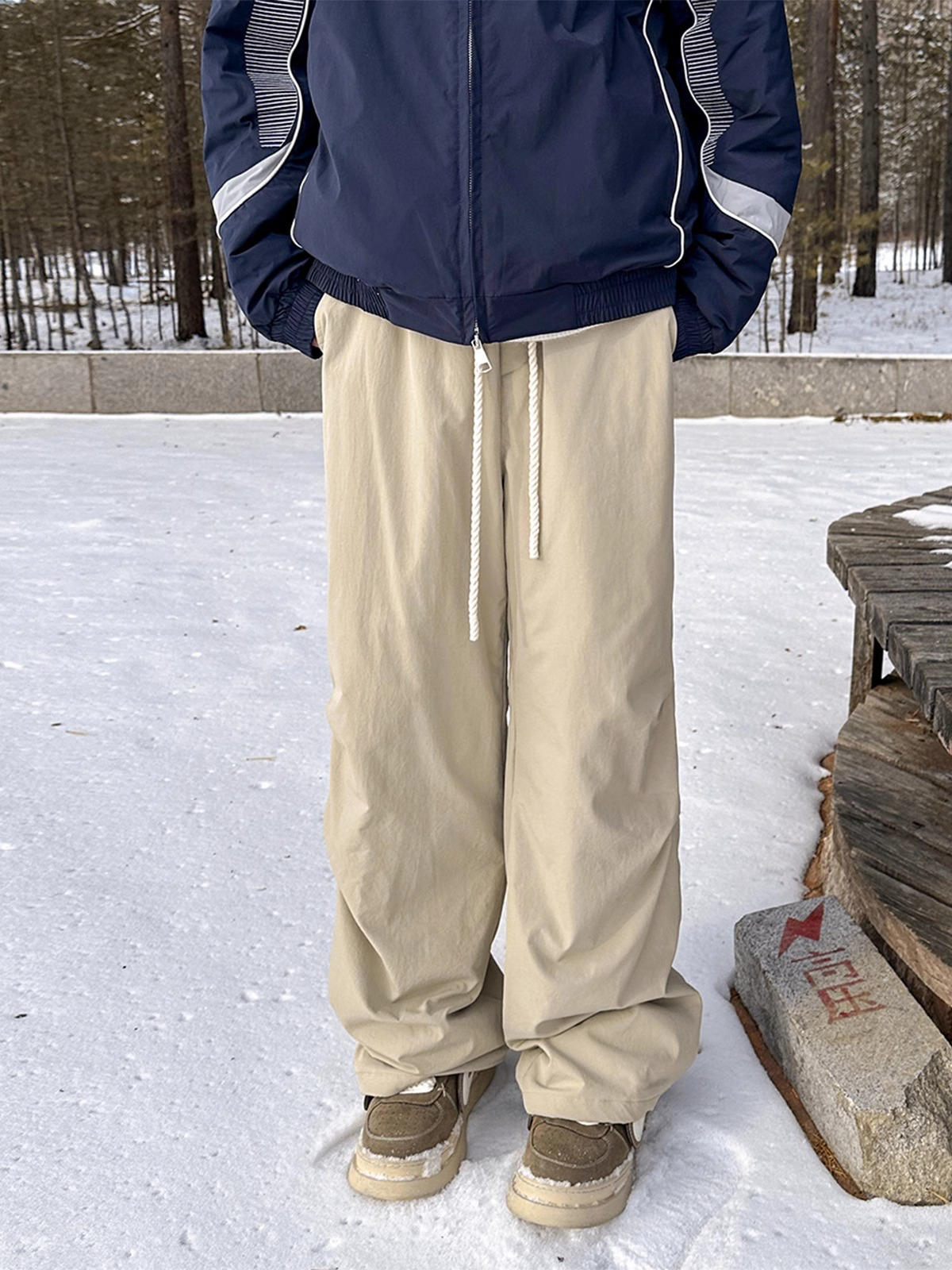 Winter new waterproof and warm down pants for men's fashion dopamine wearing, loose straight leg anti cold ski pants for outerwear