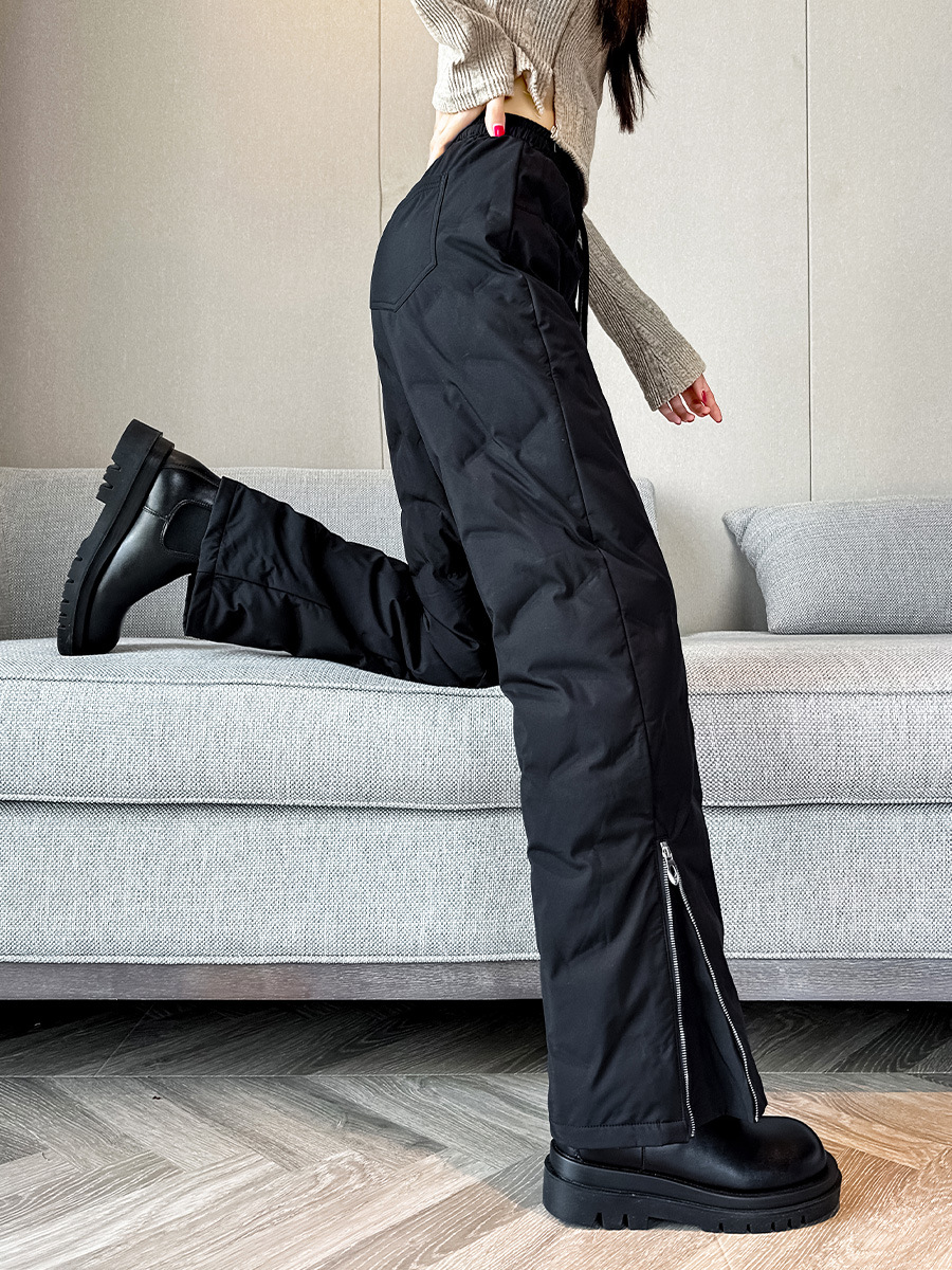 Down pants, women's outdoor casual pants, wide leg loose pants, winter outdoor cold proof bell bottom pants, thick cotton pants