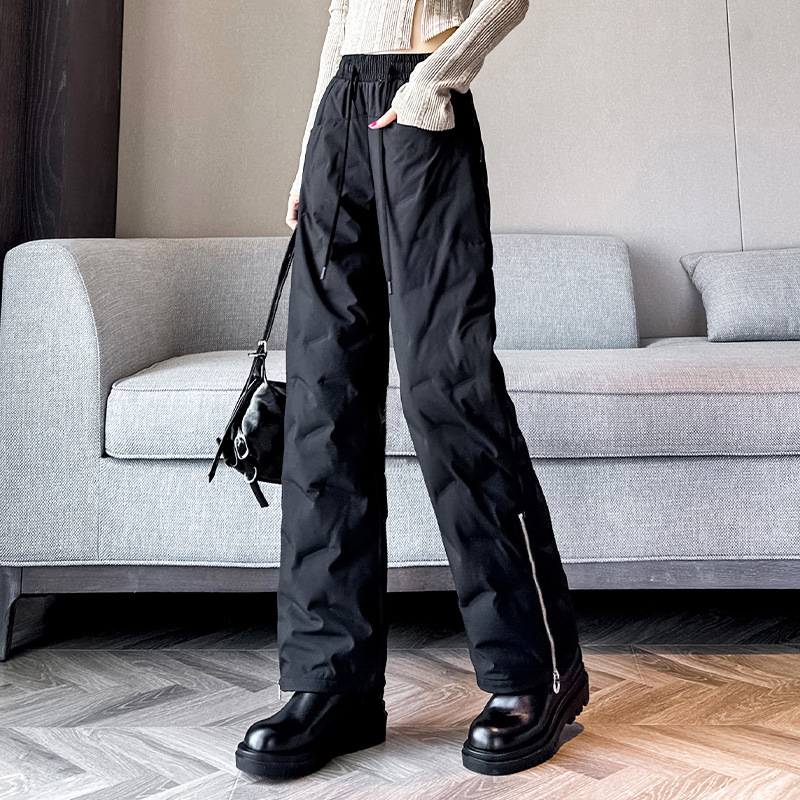 Down pants, women's outdoor casual pants, wide leg loose pants, winter outdoor cold proof bell bottom pants, thick cotton pants