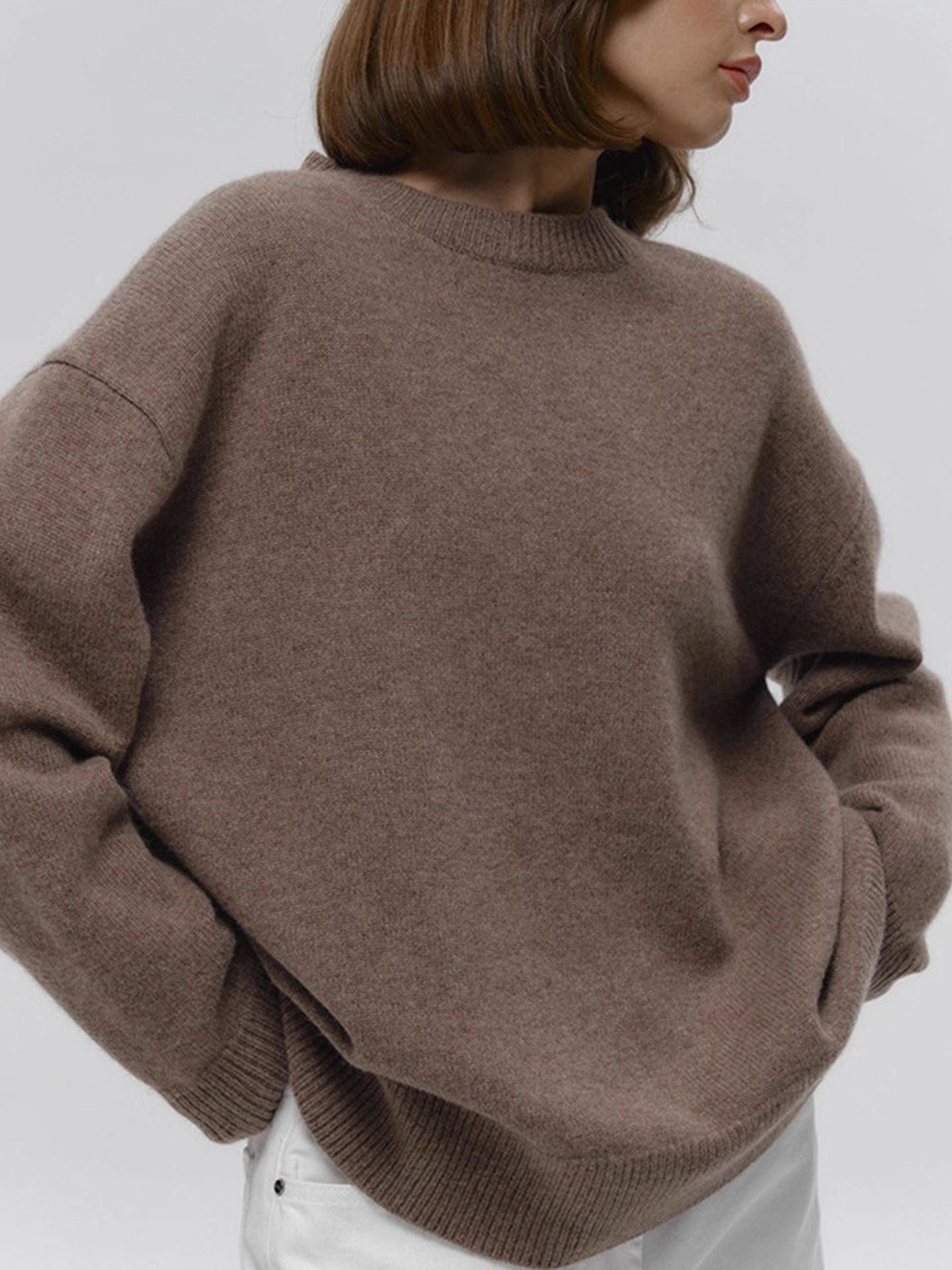 Women's Round Neck Sweater, European and American Style, Autumn/Winter 2025 New Loose Pullover Sweater, Simple Solid Color Sweater for Women