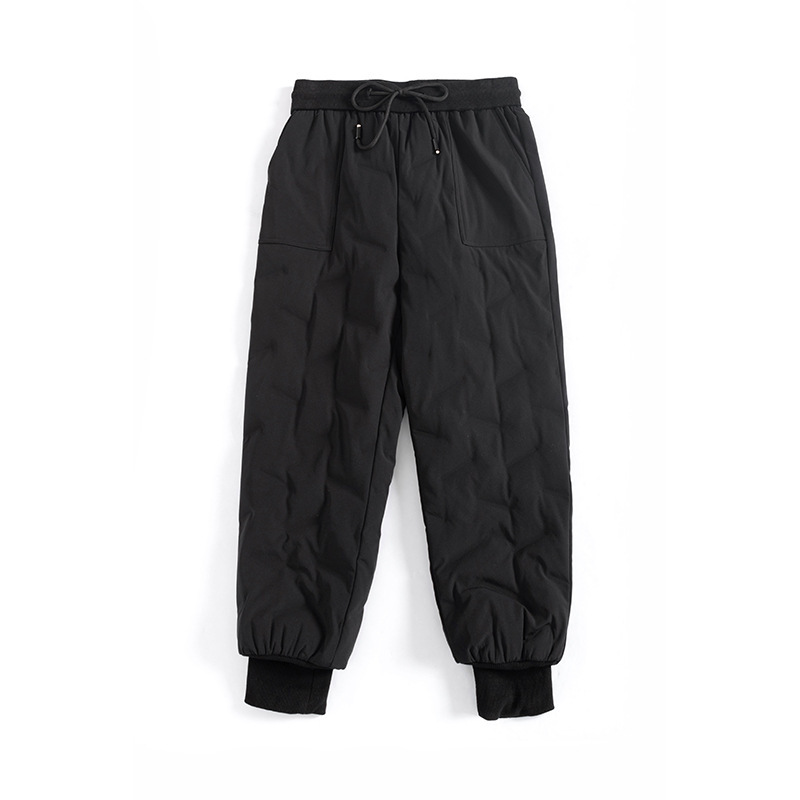 White duck down pants, women's outerwear with thick velvet and high waisted workwear, casual and warm cropped pants