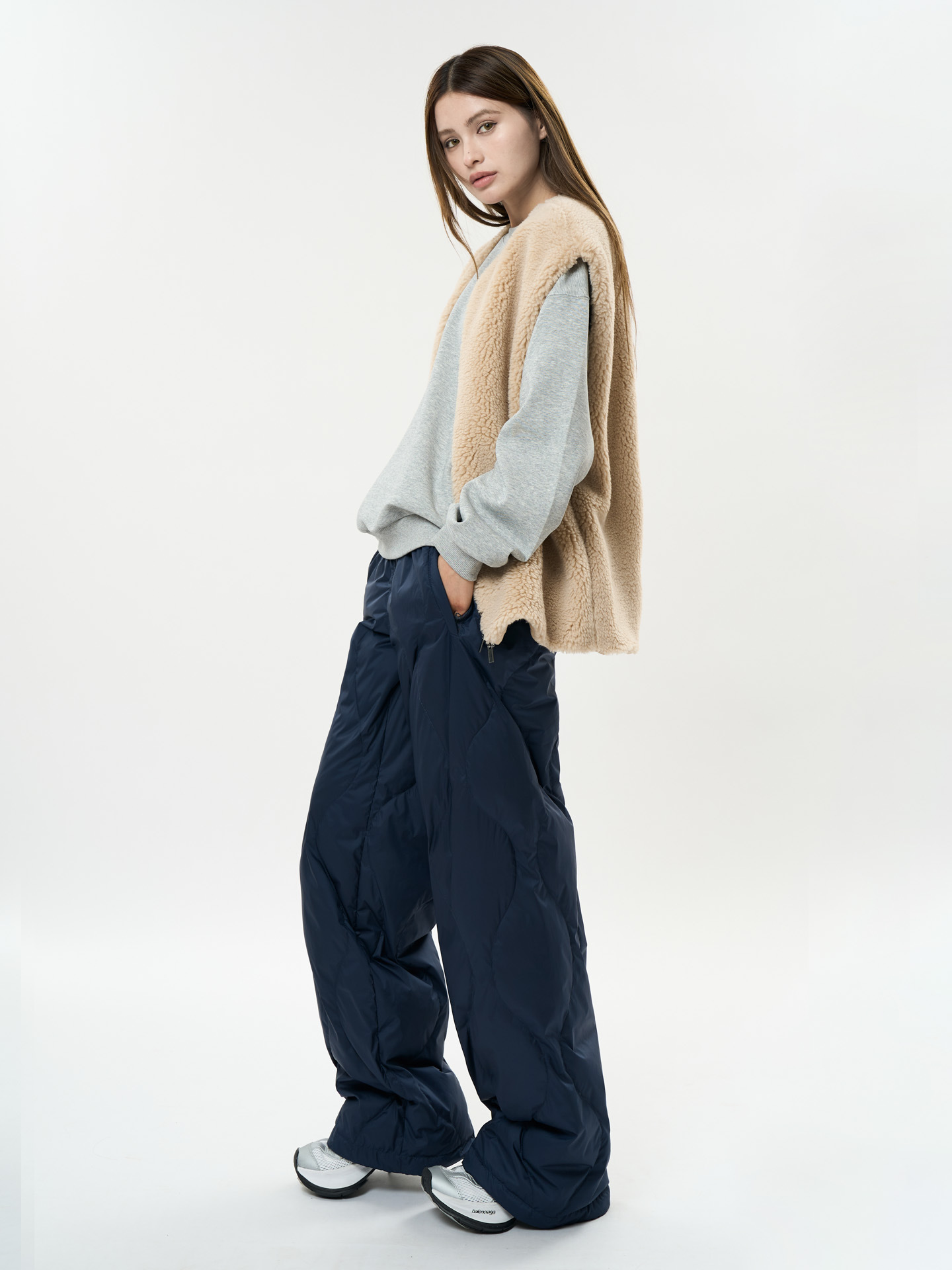 Winter new fashionable quilted down casual pants 90 duck down lightweight warm straight leg pants for women