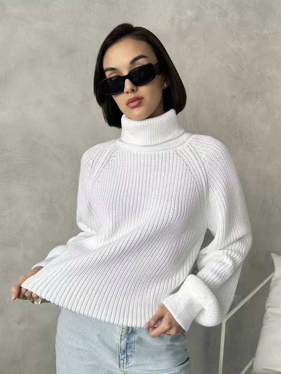 Women's high-neck sweater, loose fit, new style, thickened, solid color, casual sweater for autumn and winter.