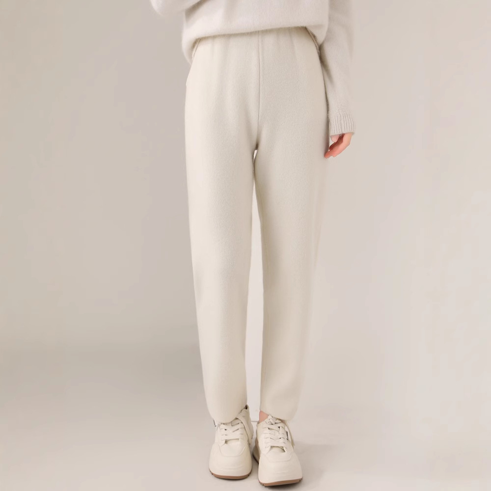 Thickened pure wool skinny pants for women, autumn and winter style, high-waisted knitted carrot harem pants, cigarette pants, casual outerwear cashmere pants