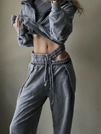 Y2K Double Waist Hollowed-Out Drawstring Sweatpants Women's Loose Long Pants with Tapered Leg, Street Style, Y2K Style