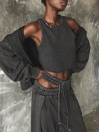 Y2K Double Waist Hollowed-Out Drawstring Sweatpants Women's Loose Long Pants with Tapered Leg, Street Style, Y2K Style