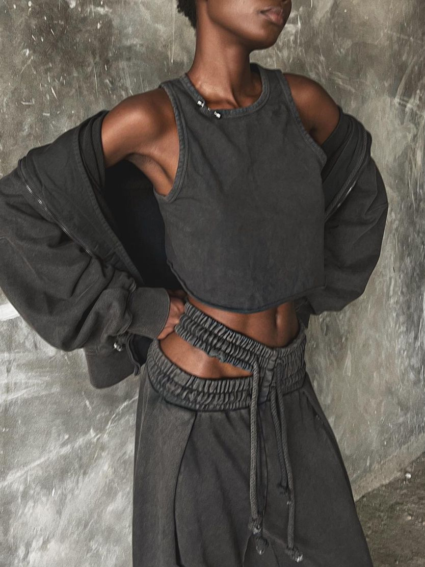 Y2K Double Waist Hollowed-Out Drawstring Sweatpants Women's Loose Long Pants with Tapered Leg, Street Style, Y2K Style