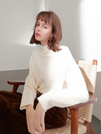 New autumn/winter solid color sweater, high neck knitwear, loose pink sweater for women.
