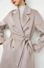 Water-wave patterned, double-sided woolen cashmere coat for women