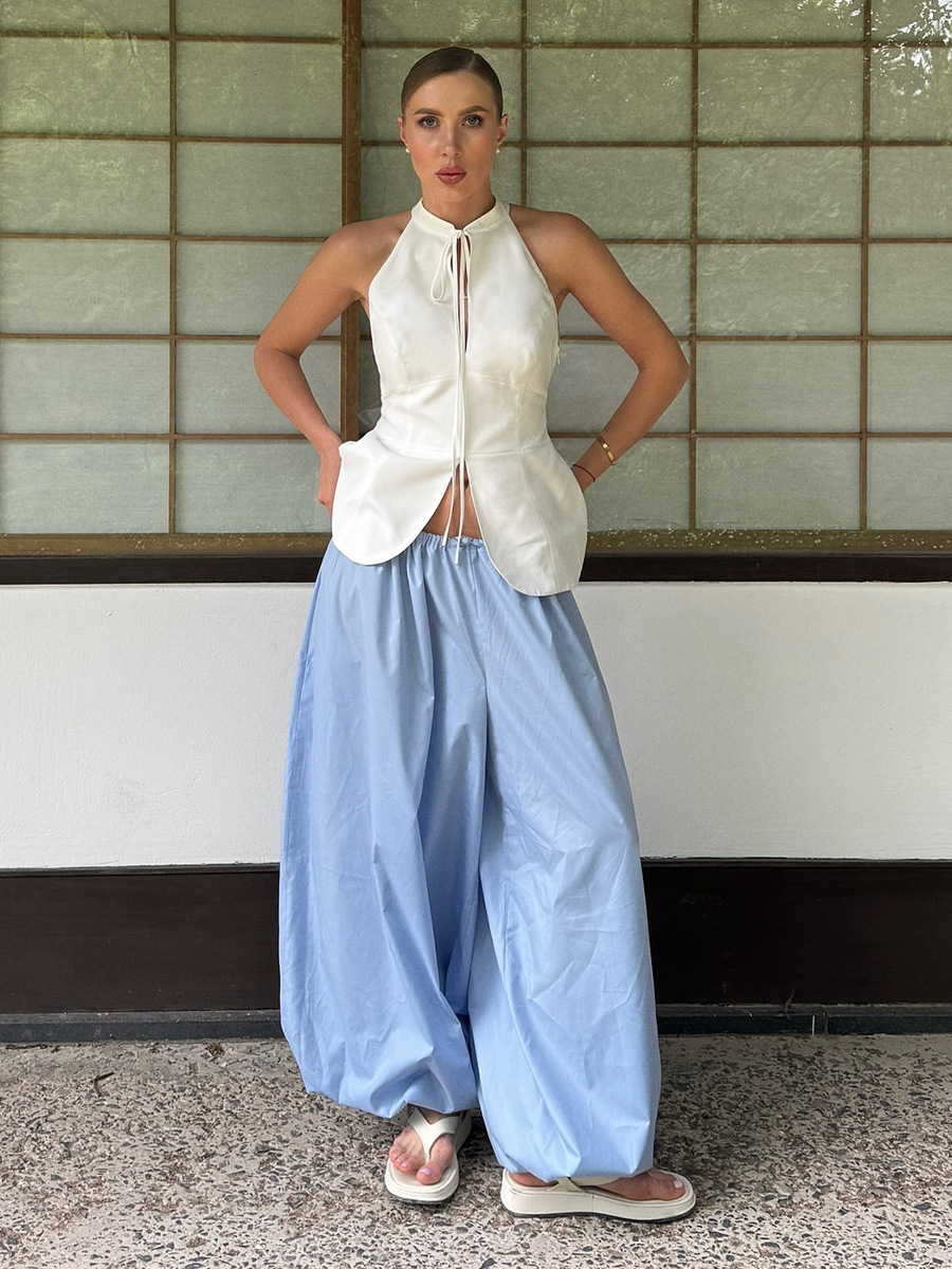 Pure cotton lantern pants, autumn street style, casual and relaxed wide-leg trousers, loose lantern pants for women